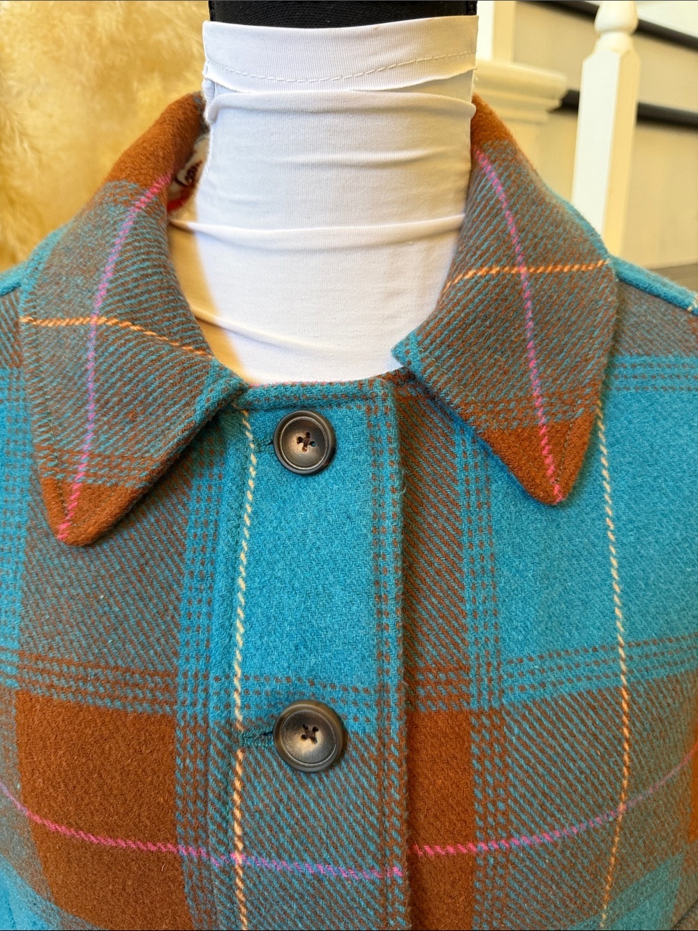 Sundance Quilted Buffalo Plaid Button Down Jacket Cabincore Wool Blend Size PM - Picture 3 of 8